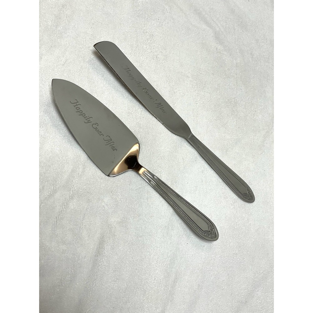 Happily Ever After Silver Metal Wedding Cake‎ Serving Set Knife Server